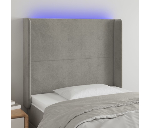 Cabecero con LED de terciopelo gris claro 93x16x118/128 cm