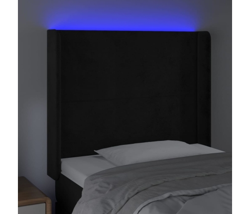 Cabecero con LED de terciopelo negro 93x16x118/128 cm