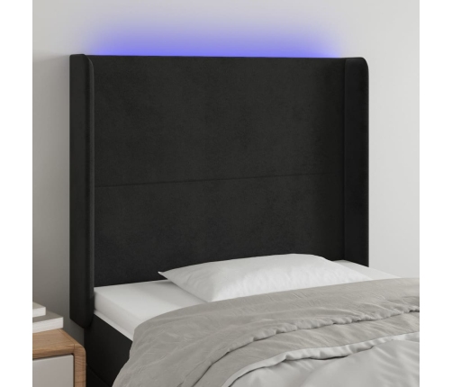 Cabecero con LED de terciopelo negro 93x16x118/128 cm