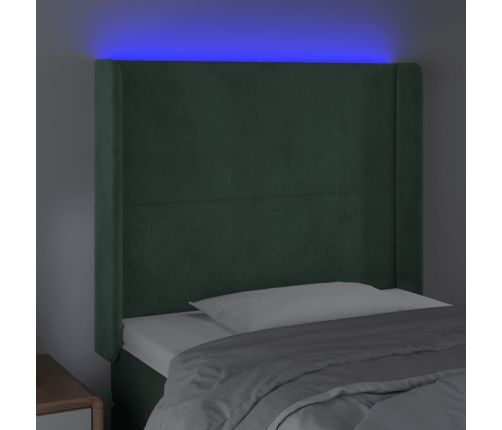 vidaXL Cabecero con LED de terciopelo verde oscuro 93x16x118/128 cm