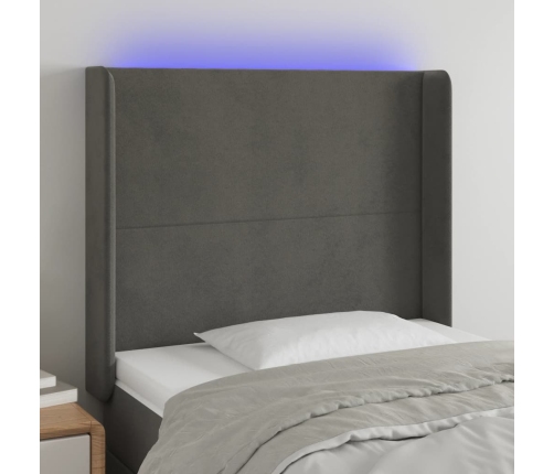 Cabecero con LED de terciopelo gris oscuro 103x16x118/128 cm