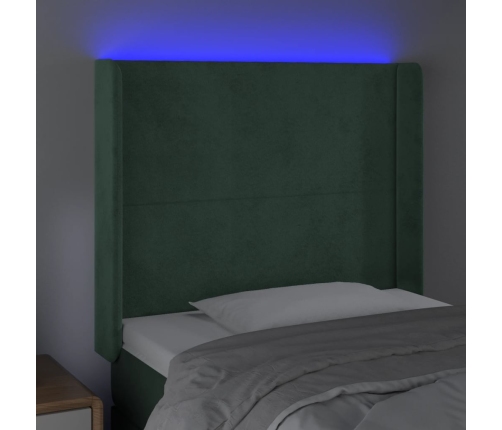 Cabecero con LED de terciopelo verde oscuro 103x16x118/128 cm