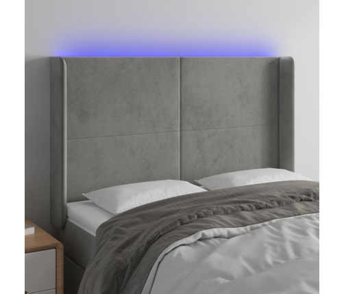 Cabecero con LED de terciopelo gris claro 147x16x118/128 cm