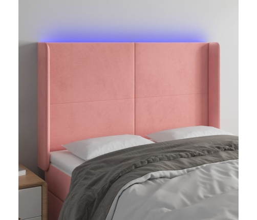 Cabecero con LED de terciopelo rosa 147x16x118/128 cm