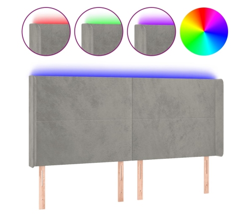 Cabecero con LED de terciopelo gris claro 163x16x118/128 cm