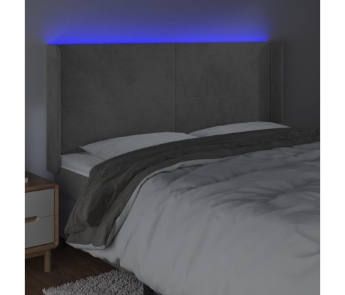 Cabecero con LED de terciopelo gris claro 163x16x118/128 cm