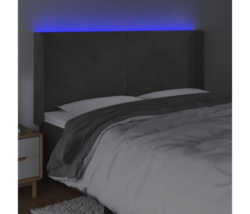 Cabecero con LED de terciopelo gris oscuro 163x16x118/128 cm