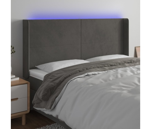 Cabecero con LED de terciopelo gris oscuro 163x16x118/128 cm