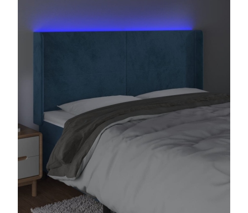 Cabecero con LED de terciopelo azul oscuro 163x16x118/128 cm