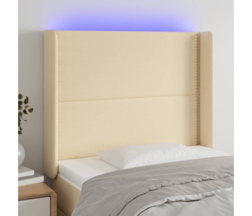 Cabecero con LED de tela color crema 83x16x118/128 cm