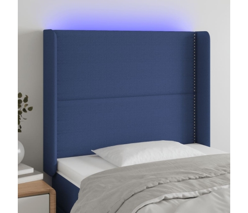 Cabecero con LED de tela azul 83x16x118/128 cm