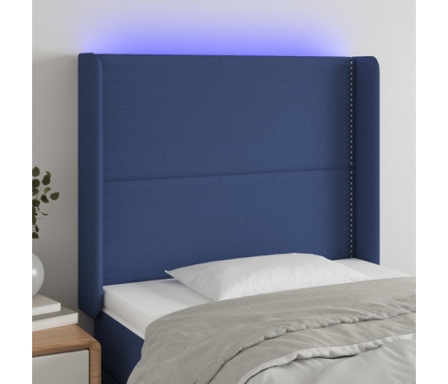 Cabecero con LED de tela azul 93x16x118/128 cm