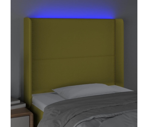 Cabecero con LED de tela verde 103x16x118/128 cm