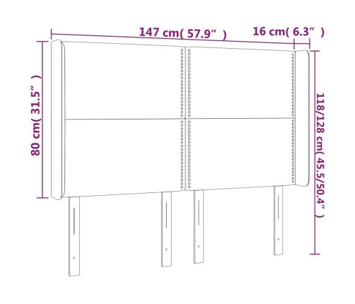 Cabecero con LED de tela gris claro 147x16x118/128 cm