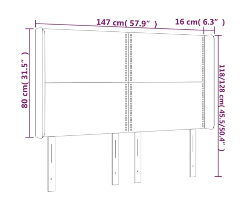 Cabecero con LED de tela negro 147x16x118/128 cm