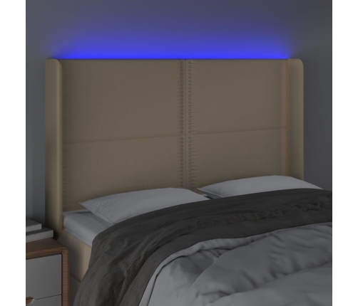 Cabecero con LED de tela color crema 147x16x118/128 cm