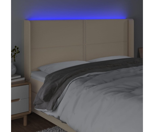 Cabecero con LED de tela color crema 163x16x118/128 cm