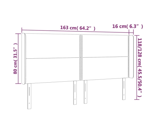 Cabecero con LED de tela color crema 163x16x118/128 cm