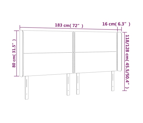 Cabecero con LED de tela gris claro 183x16x118/128 cm