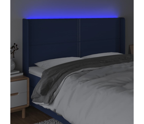 vidaXL Cabecero con LED de tela azul 183x16x118/128 cm