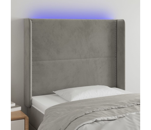 Cabecero con LED de terciopelo gris claro 83x16x118/128 cm