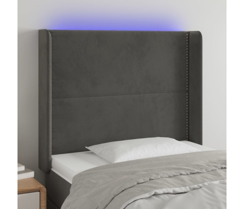 Cabecero con LED de terciopelo gris oscuro 83x16x118/128 cm