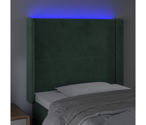 Cabecero con LED de terciopelo verde oscuro 83x16x118/128 cm