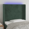 Cabecero con LED de terciopelo verde oscuro 83x16x118/128 cm