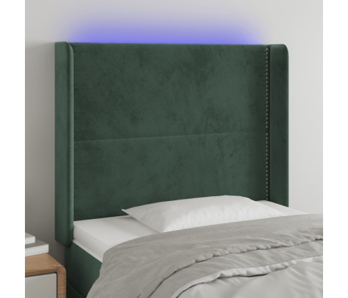 Cabecero con LED de terciopelo verde oscuro 93x16x118/128 cm