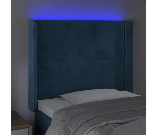 Cabecero con LED de terciopelo azul oscuro 93x16x118/128 cm