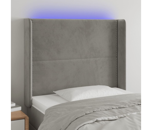 Cabecero con LED de terciopelo gris claro 103x16x118/128 cm