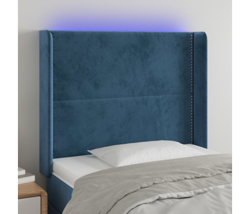 Cabecero con LED de terciopelo azul oscuro 103x16x118/128 cm