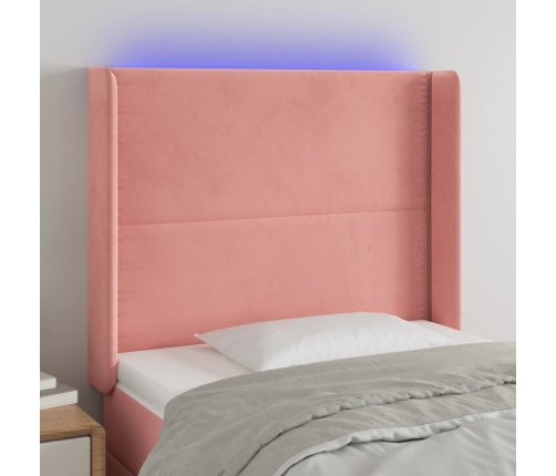 Cabecero con LED de terciopelo rosa 103x16x118/128 cm