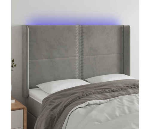 vidaXL Cabecero con LED de terciopelo gris claro 147x16x118/128 cm