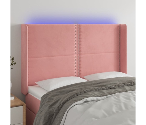 Cabecero con LED de terciopelo rosa 147x16x118/128 cm