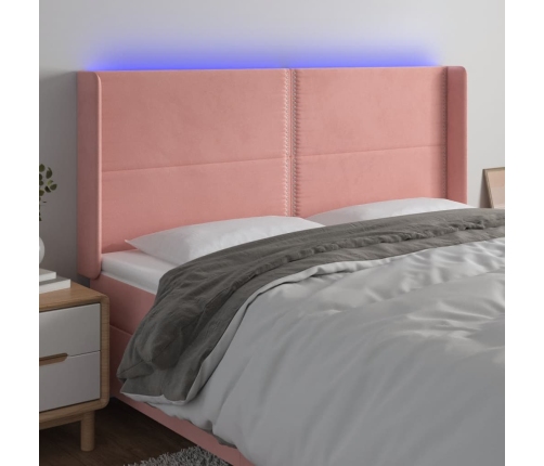 Cabecero con LED de terciopelo rosa 163x16x118/128 cm