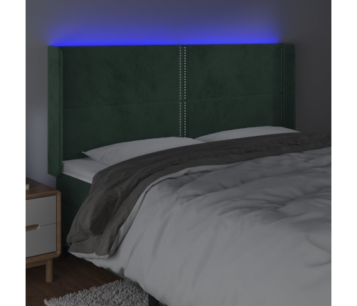 vidaXL Cabecero con LED de terciopelo verde oscuro 203x16x118/128 cm