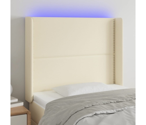 Cabecero con LED cuero sintético color crema 83x16x118/128 cm