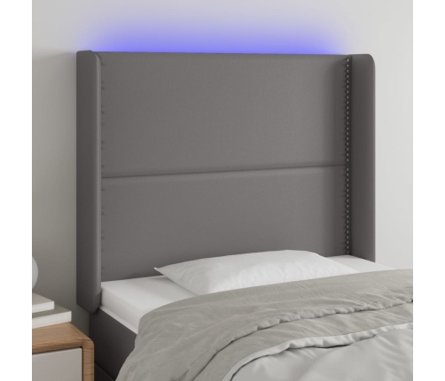 vidaXL Cabecero con LED cuero sintético gris 103x16x118/128cm