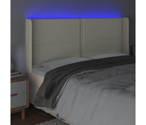 Cabecero con LED cuero sintético color crema 163x16x118/128 cm