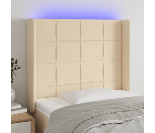 Cabecero con LED de tela color crema 83x16x118/128 cm