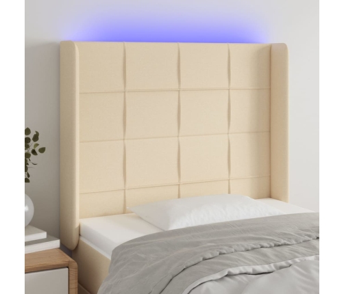 Cabecero con LED de tela color crema 93x16x118/128 cm