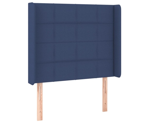 Cabecero con LED de tela azul 93x16x118/128 cm