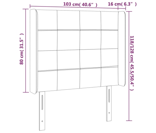 Cabecero con LED de tela gris claro 103x16x118/128 cm