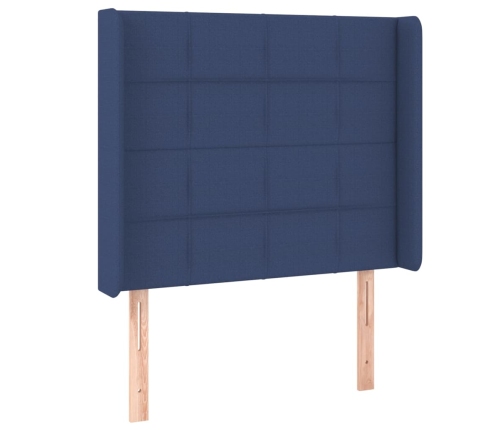 Cabecero con LED de tela azul 103x16x118/128 cm