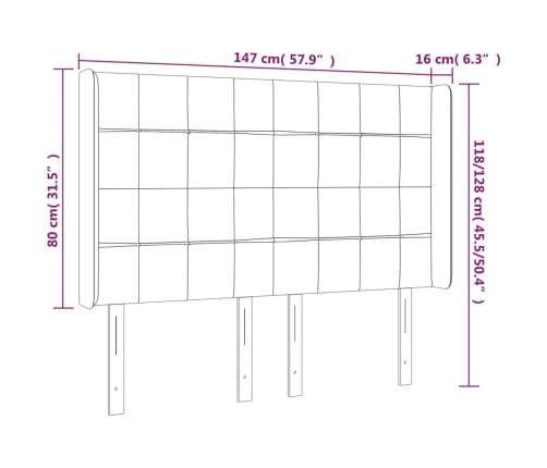 Cabecero con LED de tela gris claro 147x16x118/128 cm