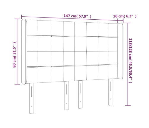 vidaXL Cabecero con LED de tela negro 147x16x118/128 cm