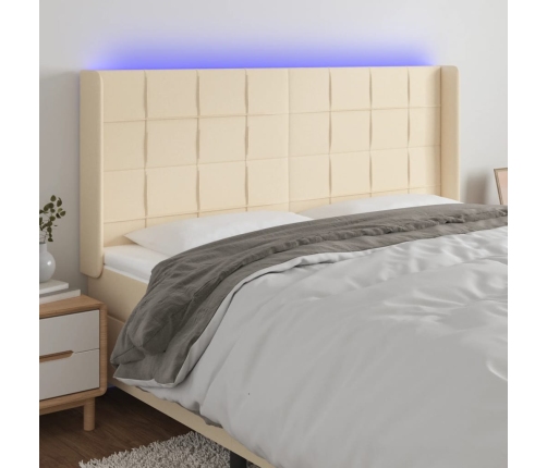 Cabecero con LED de tela color crema 163x16x118/128 cm