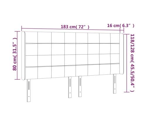 Cabecero con LED de tela gris claro 183x16x118/128 cm