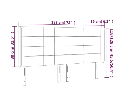 Cabecero con LED de tela marrón oscuro 183x16x118/128 cm